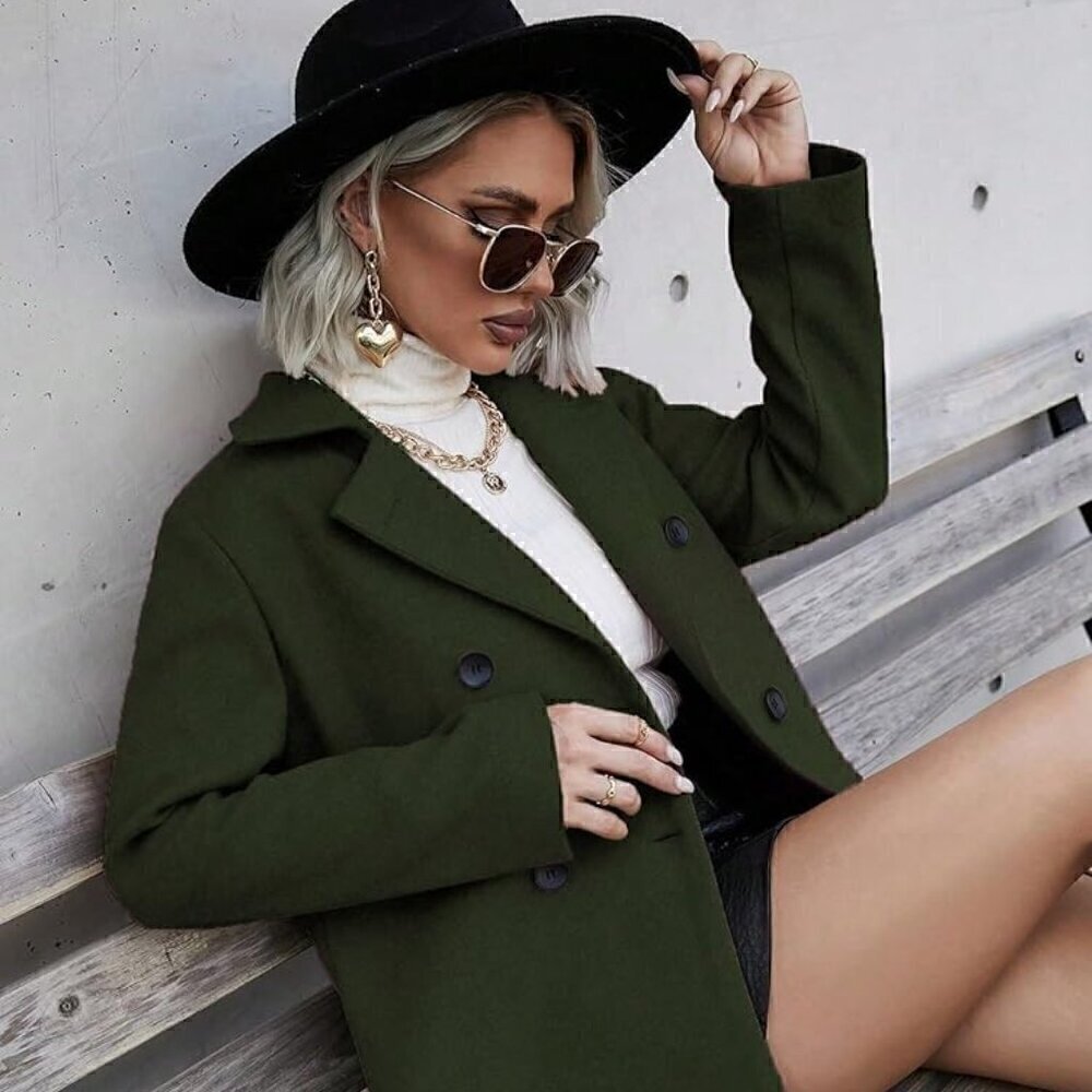 Casual Overcoat For Women's Solid Double Breasted Overcoat Winter Outerwear Fall